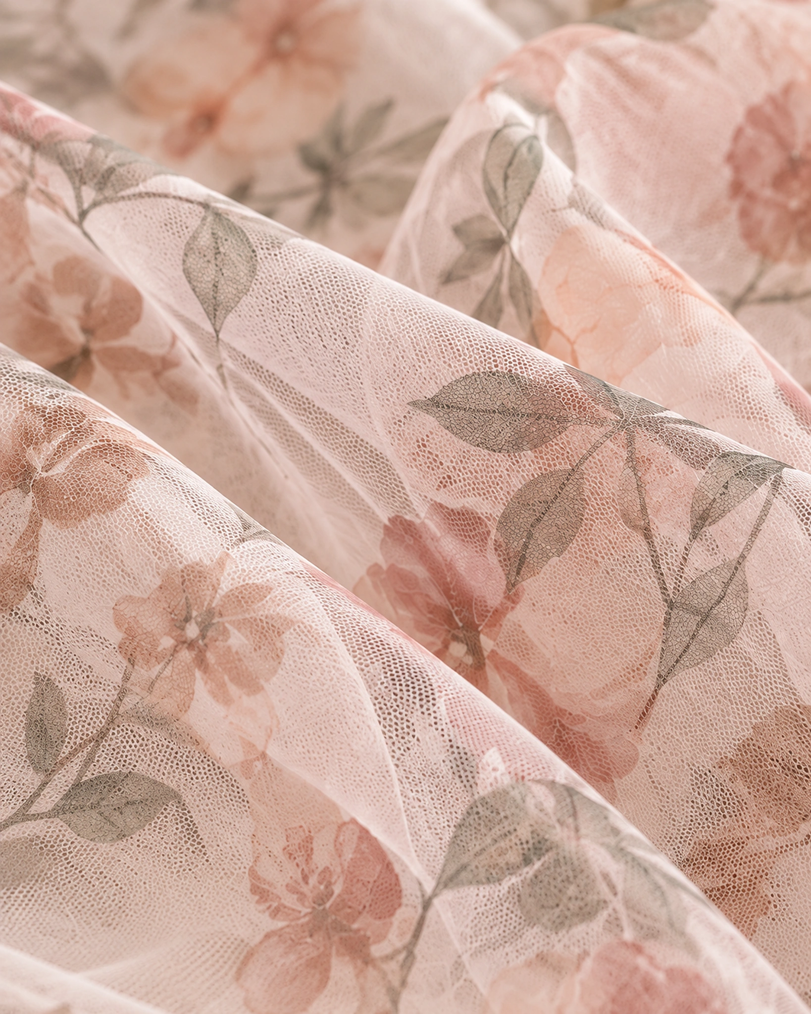 Detalle de tul estampado con motivos florales